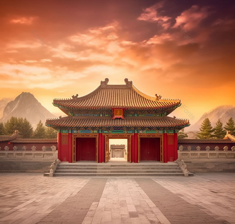 中国古建筑晚霞时分中国文化城墙大门无人的空旷场景图像摄影,高清,摄影图,摄影图片,图片大全,摄影图免费下载